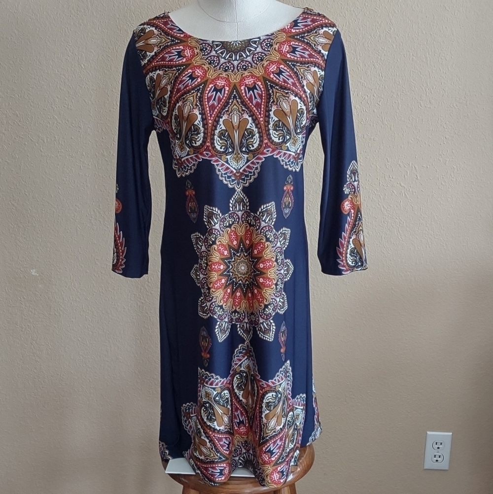 Haani Blue Bali Bohemian Paisley Relaxed Long Sleeve Dress Size M